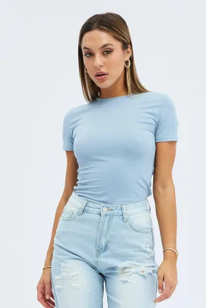 Blue Supersoft Top Short Sleeve Round Neck