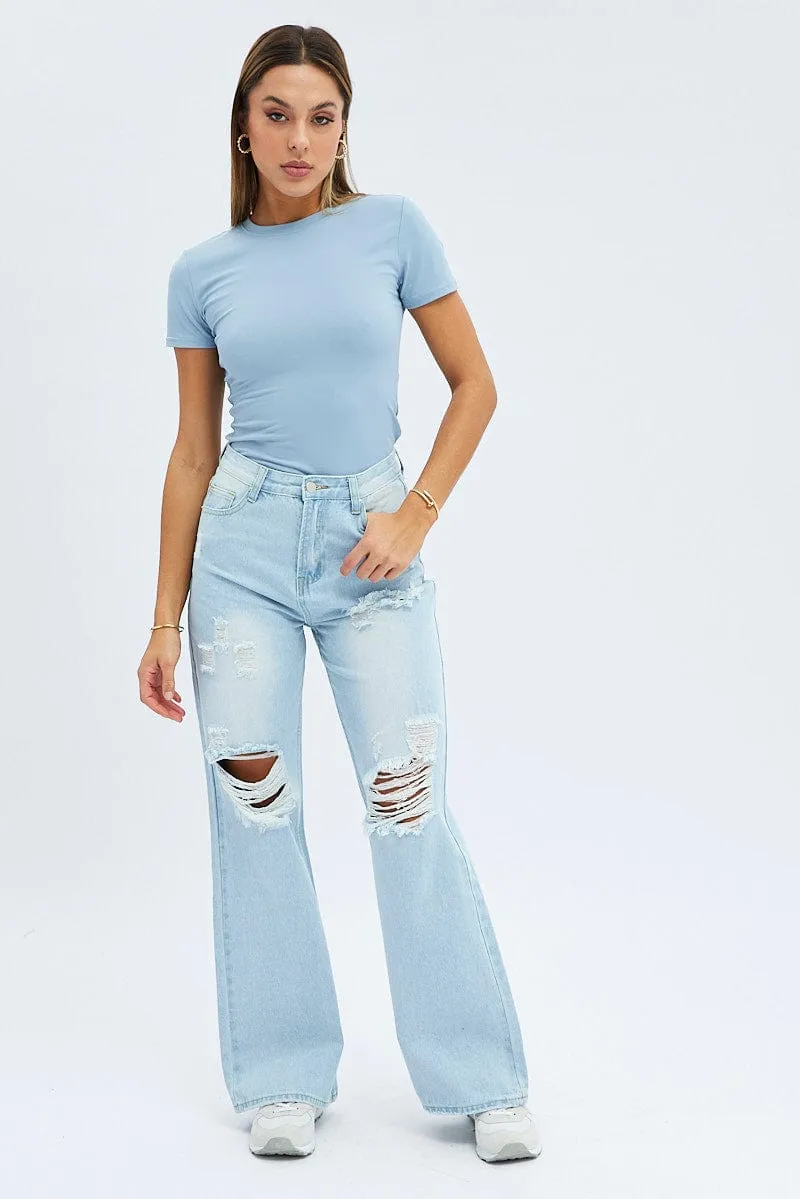 Blue Supersoft Top Short Sleeve Round Neck