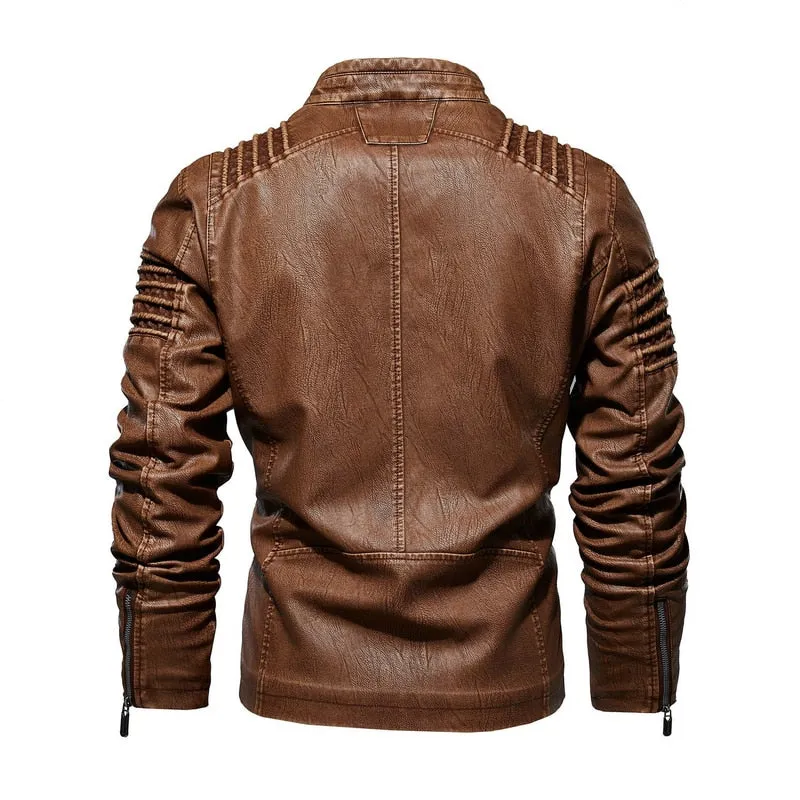 Brand Men's Leather Biker Jakcet Coat 4XL 5XL Male Streetwear Retro Casual Fleece Leather Jacket Men Outwear Clothing BYDH51