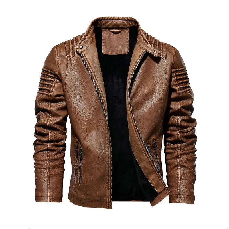 Brand Men's Leather Biker Jakcet Coat 4XL 5XL Male Streetwear Retro Casual Fleece Leather Jacket Men Outwear Clothing BYDH51