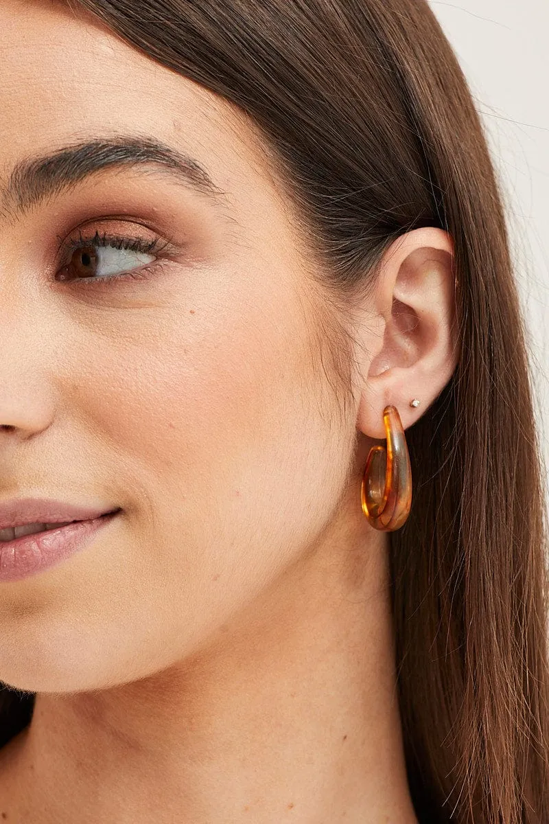 Brown 3 Pack Resin Hoop Earrings