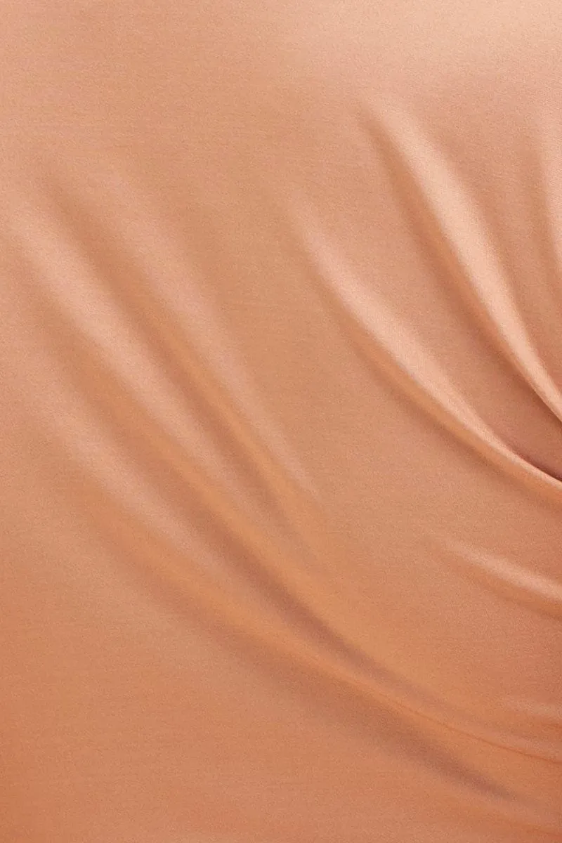 Brown Crop Top Smooth Long Sleeve High Neck Full Length