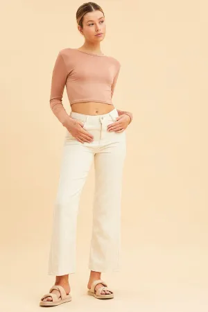 Brown Crop Top Smooth Long Sleeve High Neck Full Length
