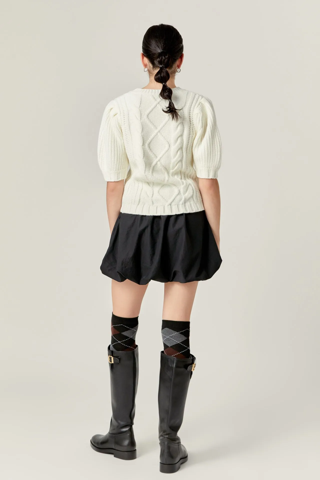 Cable Knit Puff Sleeve Sweater