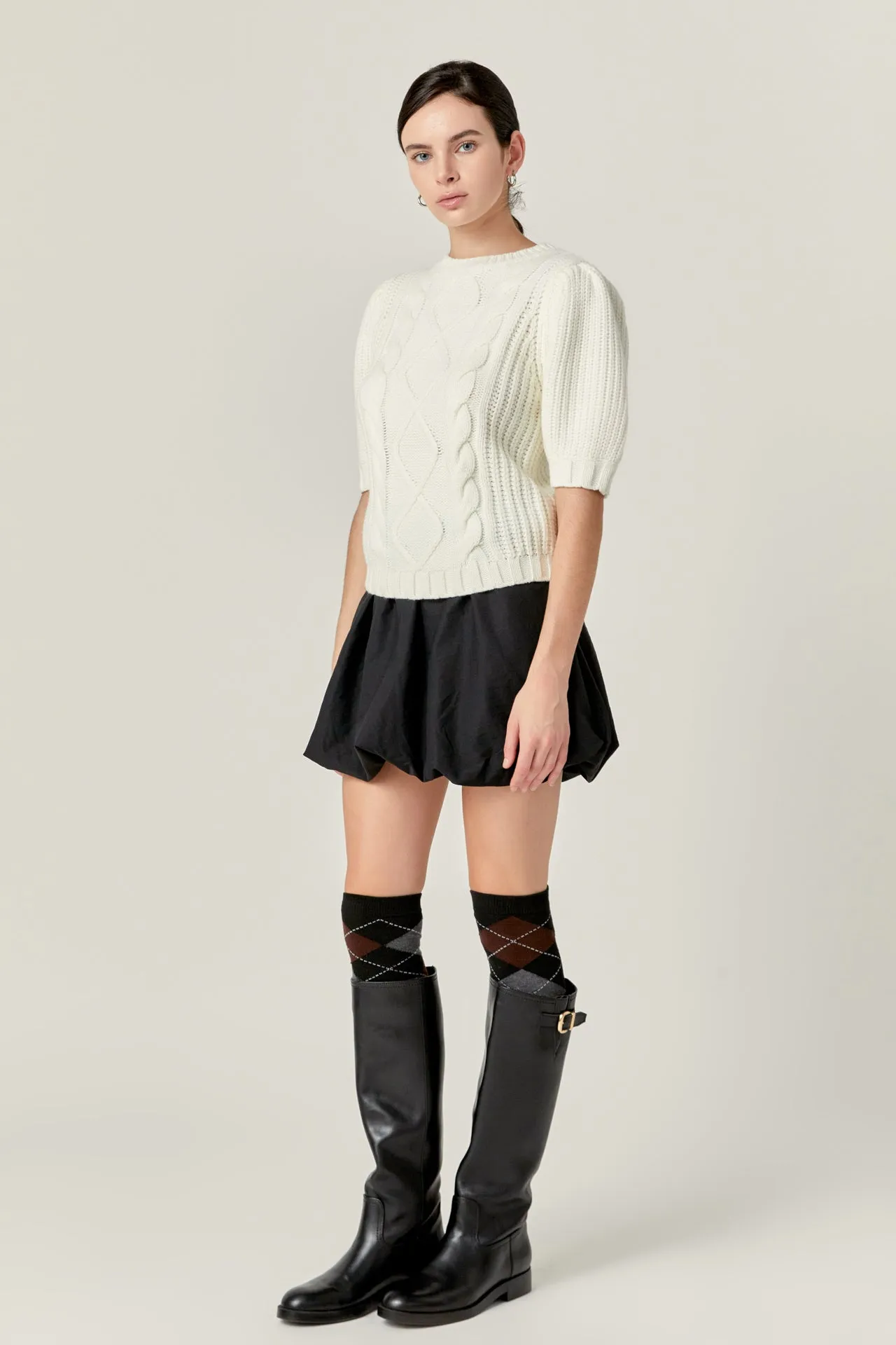 Cable Knit Puff Sleeve Sweater