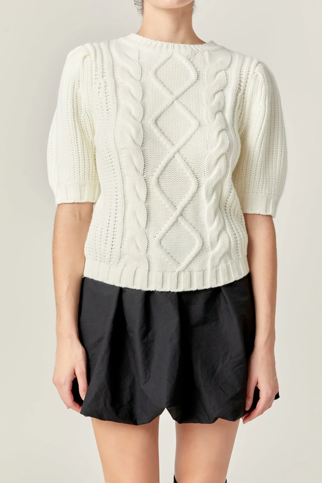 Cable Knit Puff Sleeve Sweater