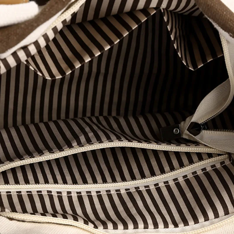 Casual Tote Bag For Women Daily Use Striped Canvas Bag