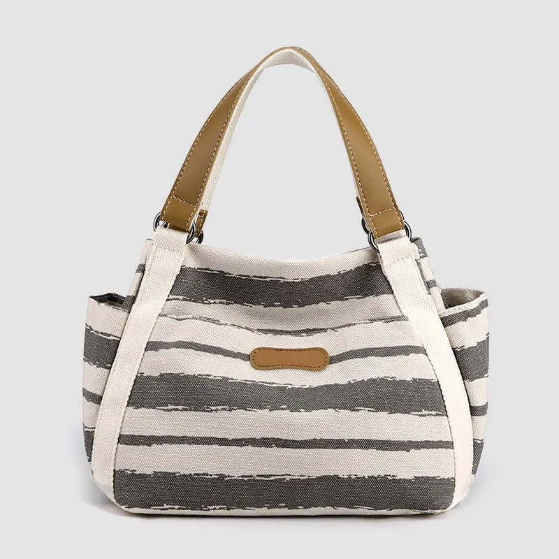 Casual Tote Bag For Women Daily Use Striped Canvas Bag