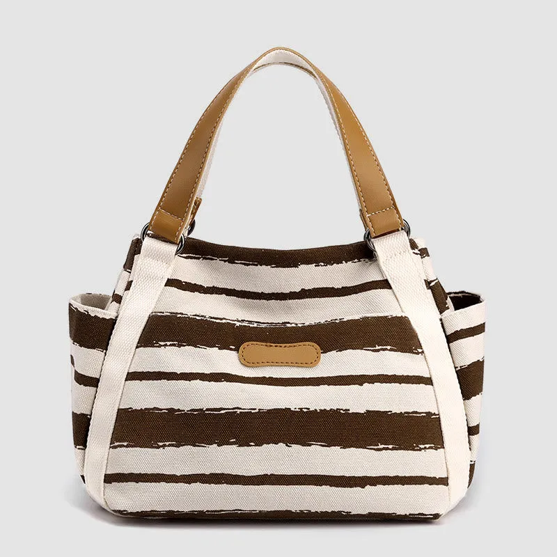 Casual Tote Bag For Women Daily Use Striped Canvas Bag