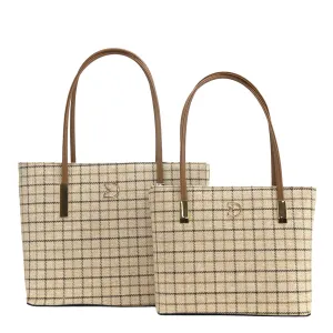 Checkered Linen Purse -Apricot Color -Small