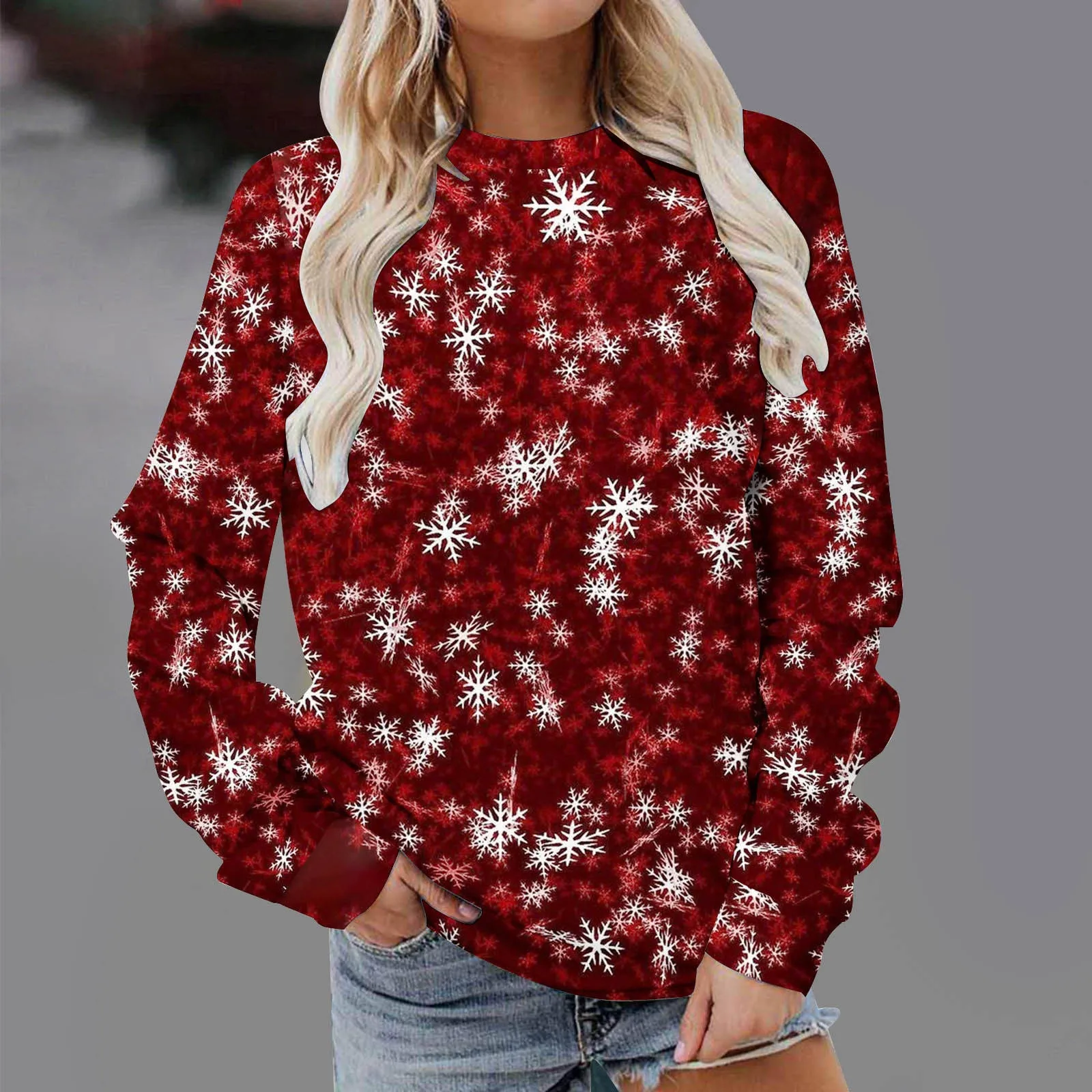 Christmas Fashion Print Round Neck Pullover for Men and Women