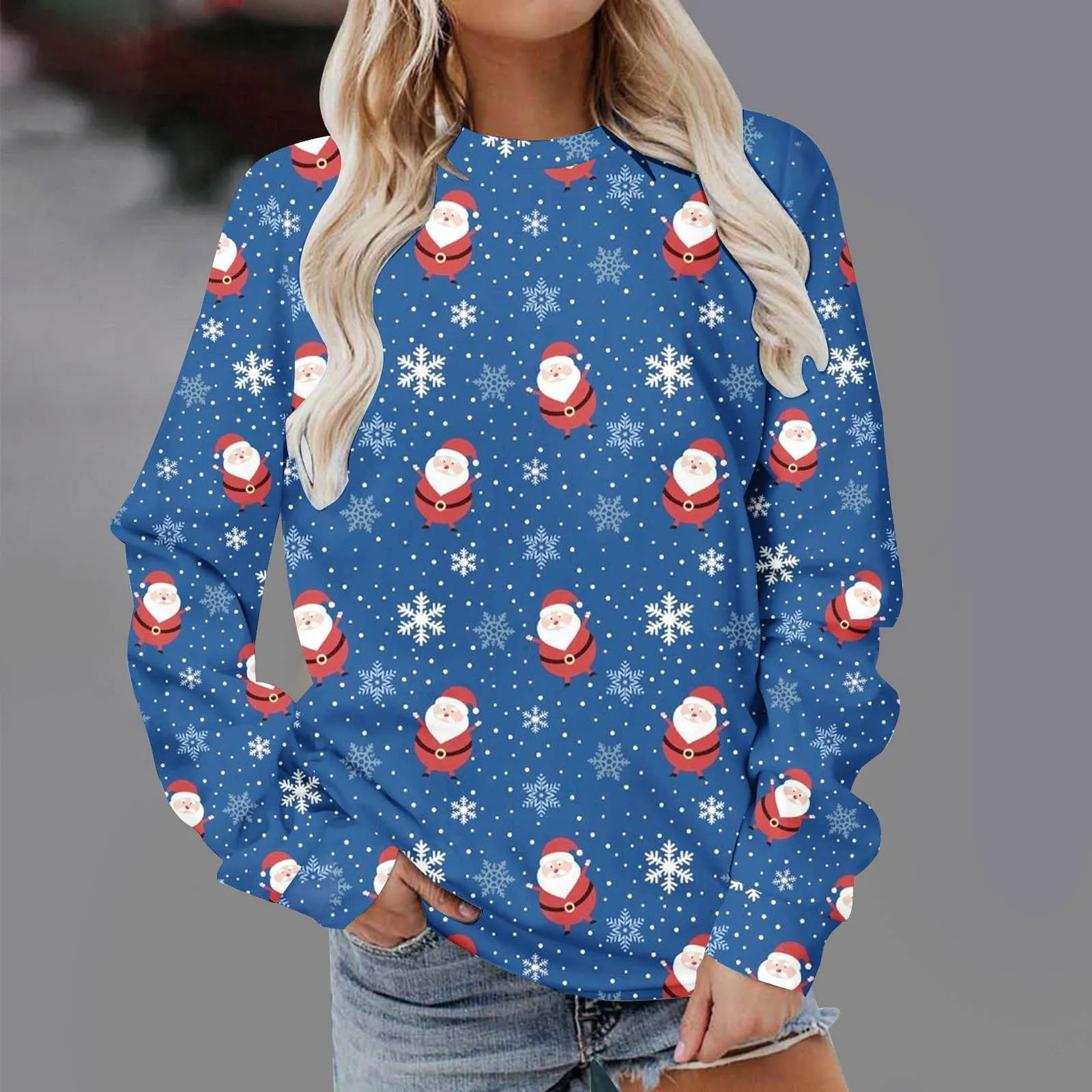 Christmas Fashion Print Round Neck Pullover for Men and Women