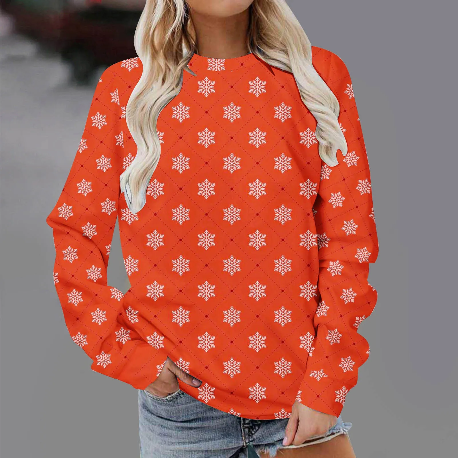 Christmas Fashion Print Round Neck Pullover for Men and Women