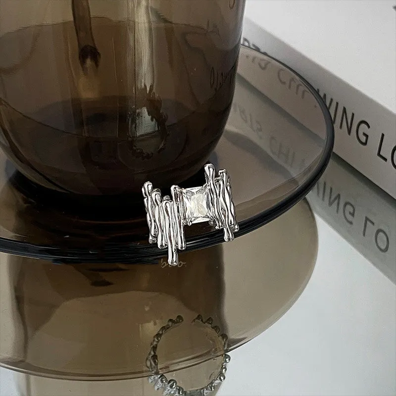 Cold wind irregular staggered gem index finger ring womens light luxury design high -level sense opening rings jewelry