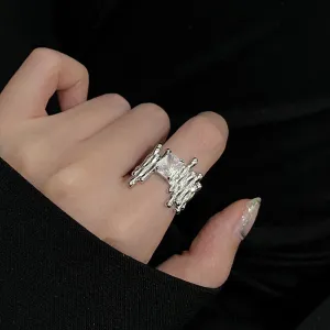 Cold wind irregular staggered gem index finger ring womens light luxury design high -level sense opening rings jewelry