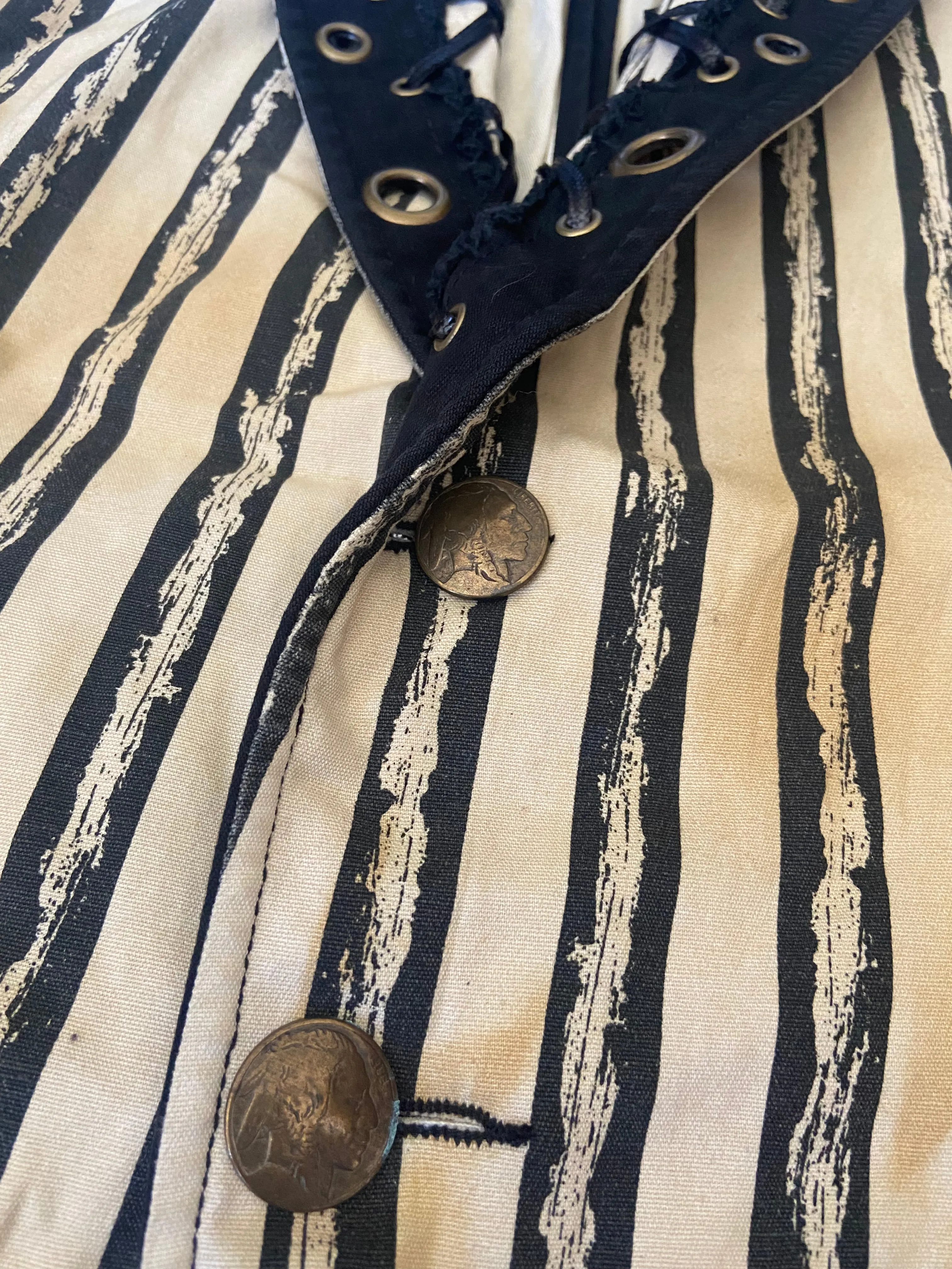 Cream & Black Stripe Steampunk Men's Stretch Canvas Jacket - size M