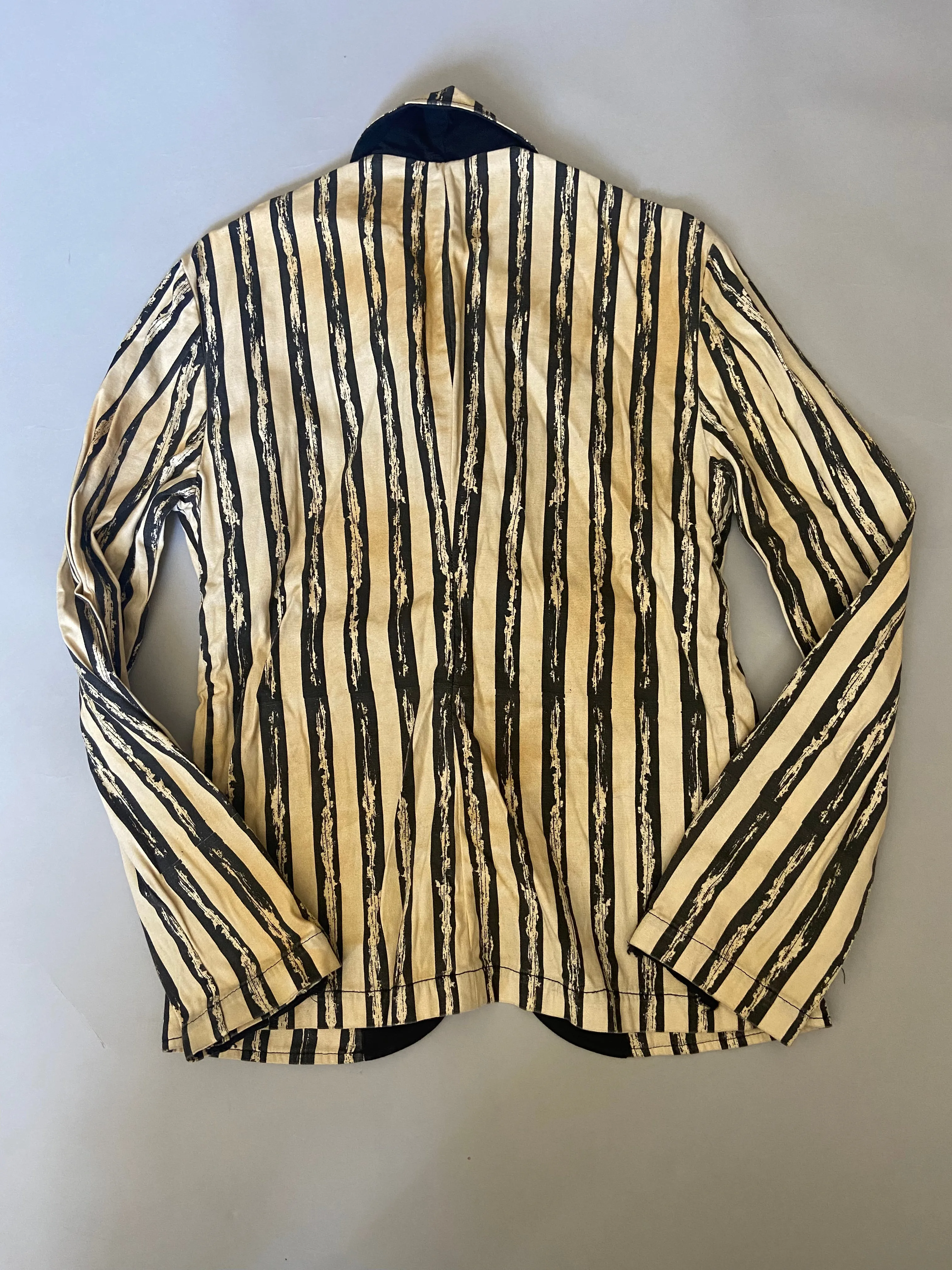 Cream & Black Stripe Steampunk Men's Stretch Canvas Jacket - size M