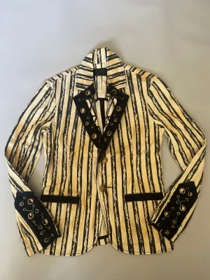 Cream & Black Stripe Steampunk Men's Stretch Canvas Jacket - size M
