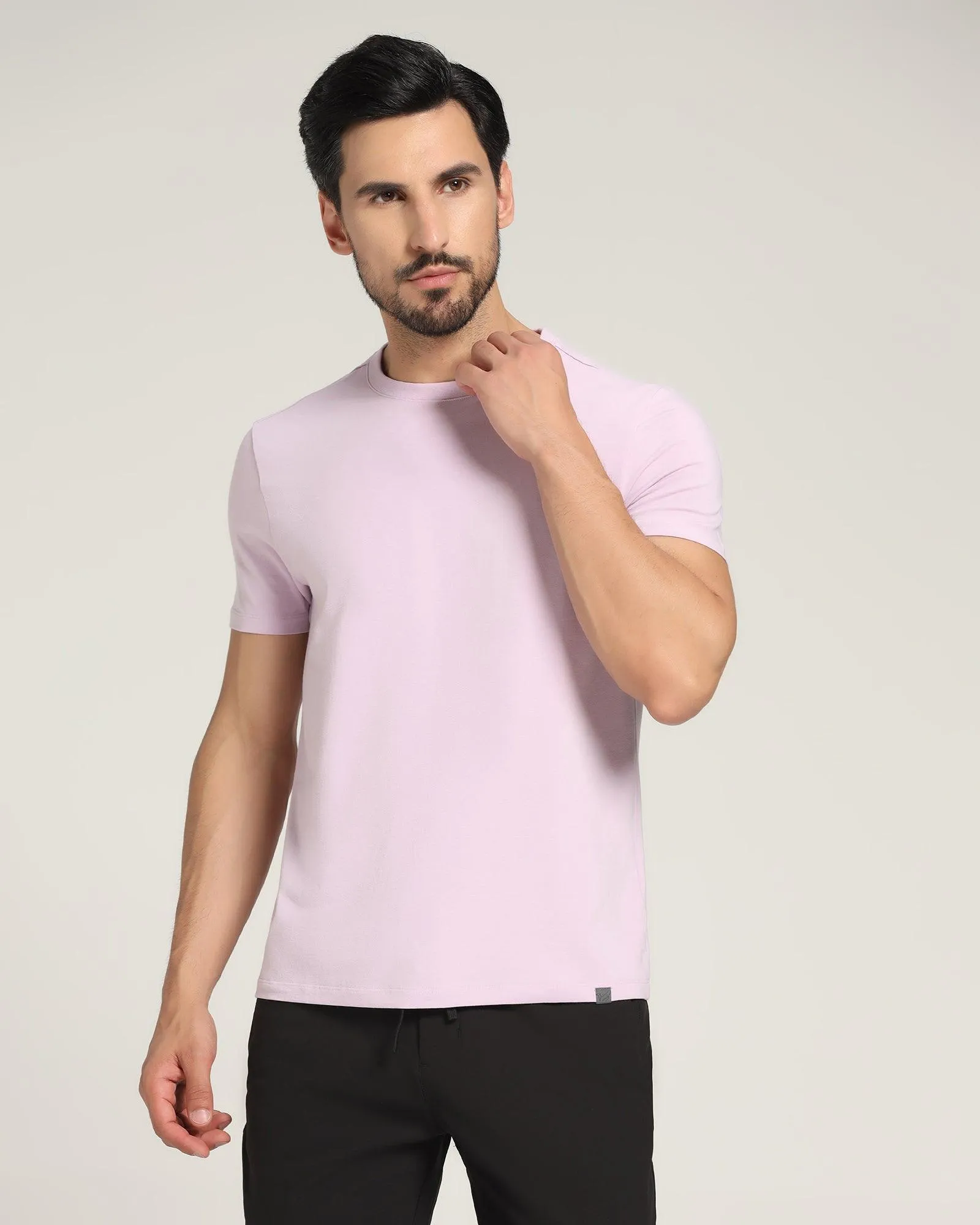 Crew Neck Lilac Purple Solid T-Shirt - Holan