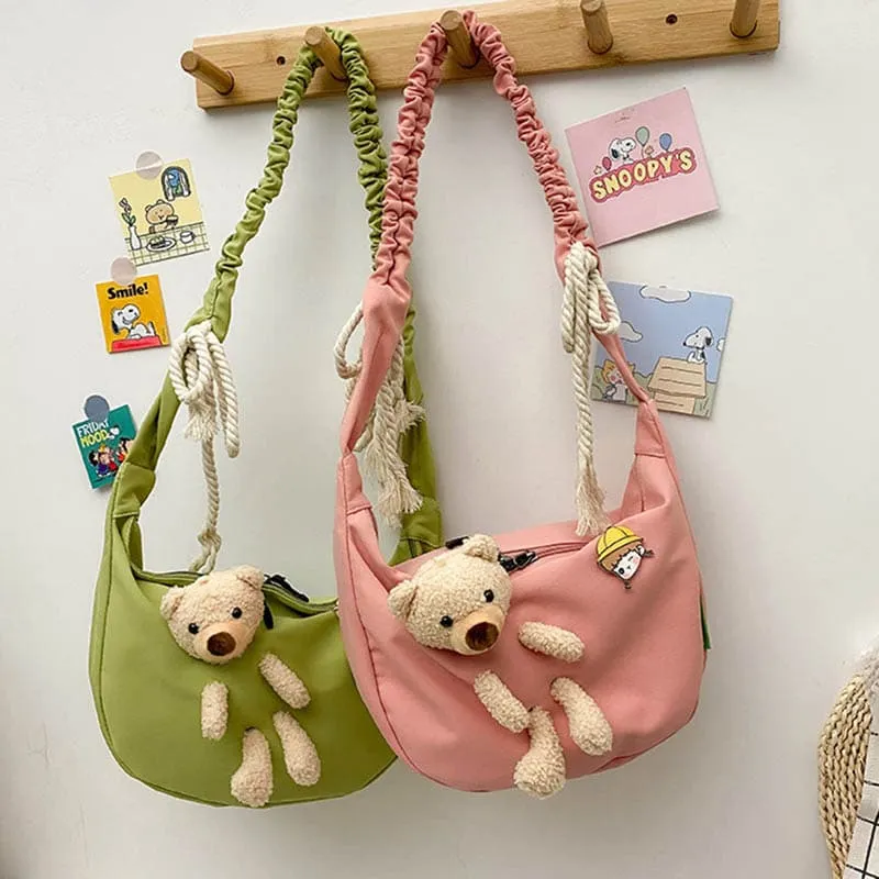 Cute Bear Canvas Crossbody Bag