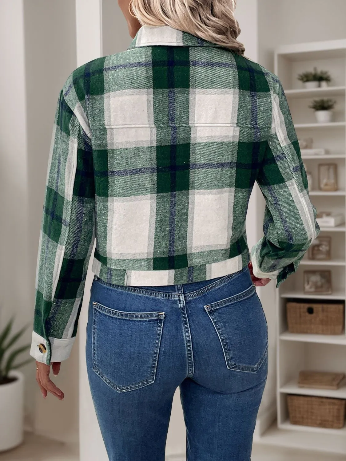 Dark Green Color Block Button Up Jacket | Fall Outerwear | Winter Coat