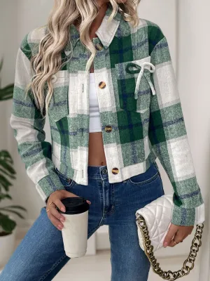Dark Green Color Block Button Up Jacket | Fall Outerwear | Winter Coat
