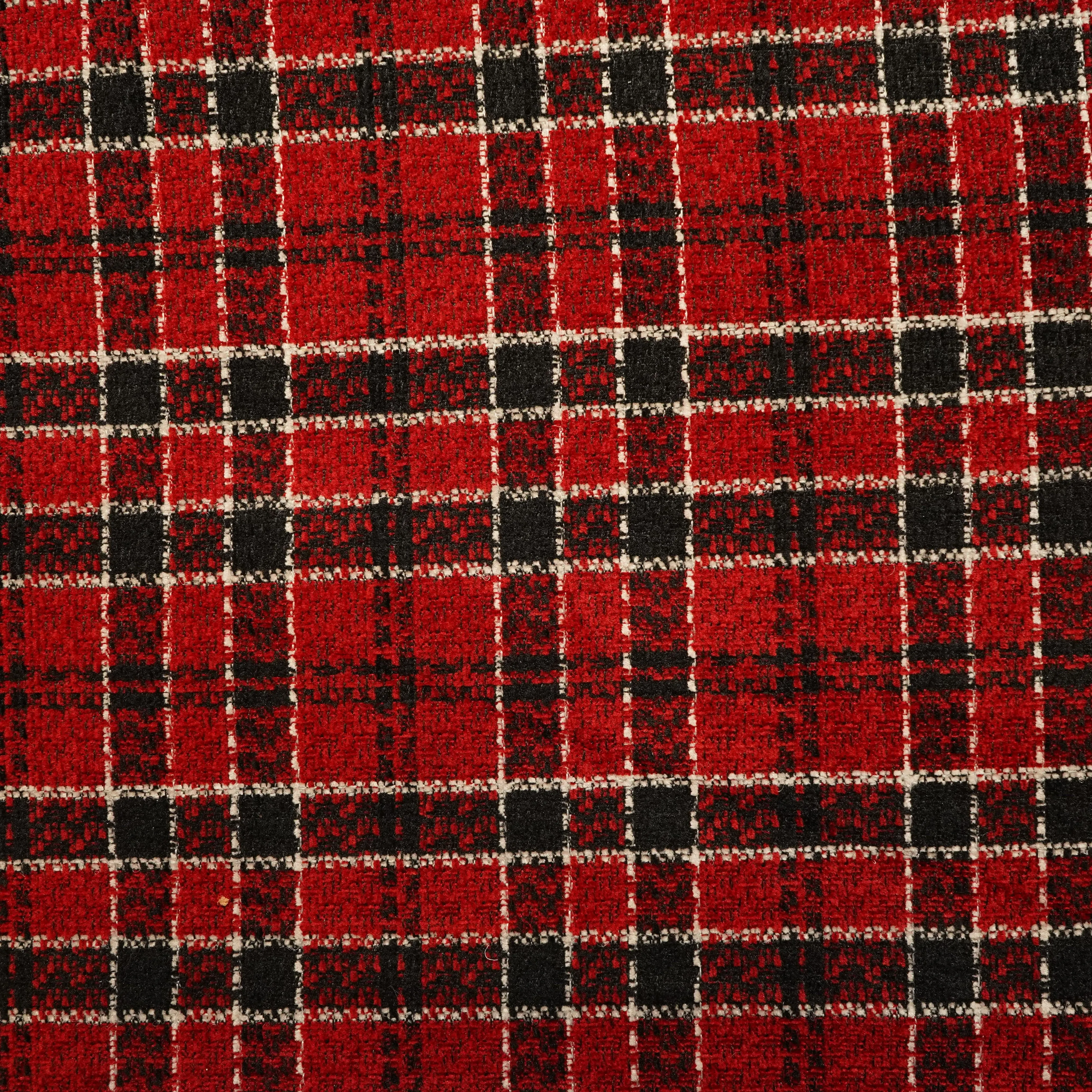 Dark Red & Black Check Tweed Fabric