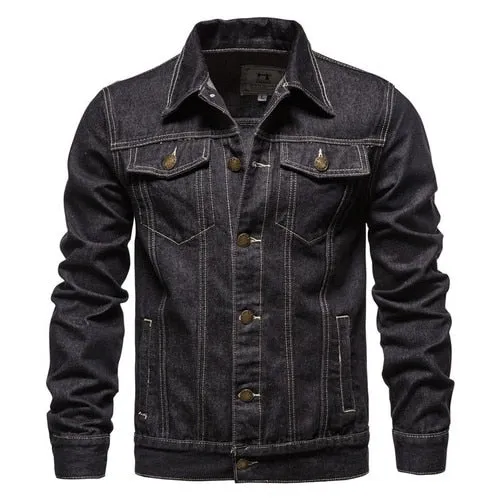 Denim Jacket Hip Hop Streetwear Punk Motorcycle Ripped Print Cowboy Outwear High Quality Casual Hole Male Jeans Coat