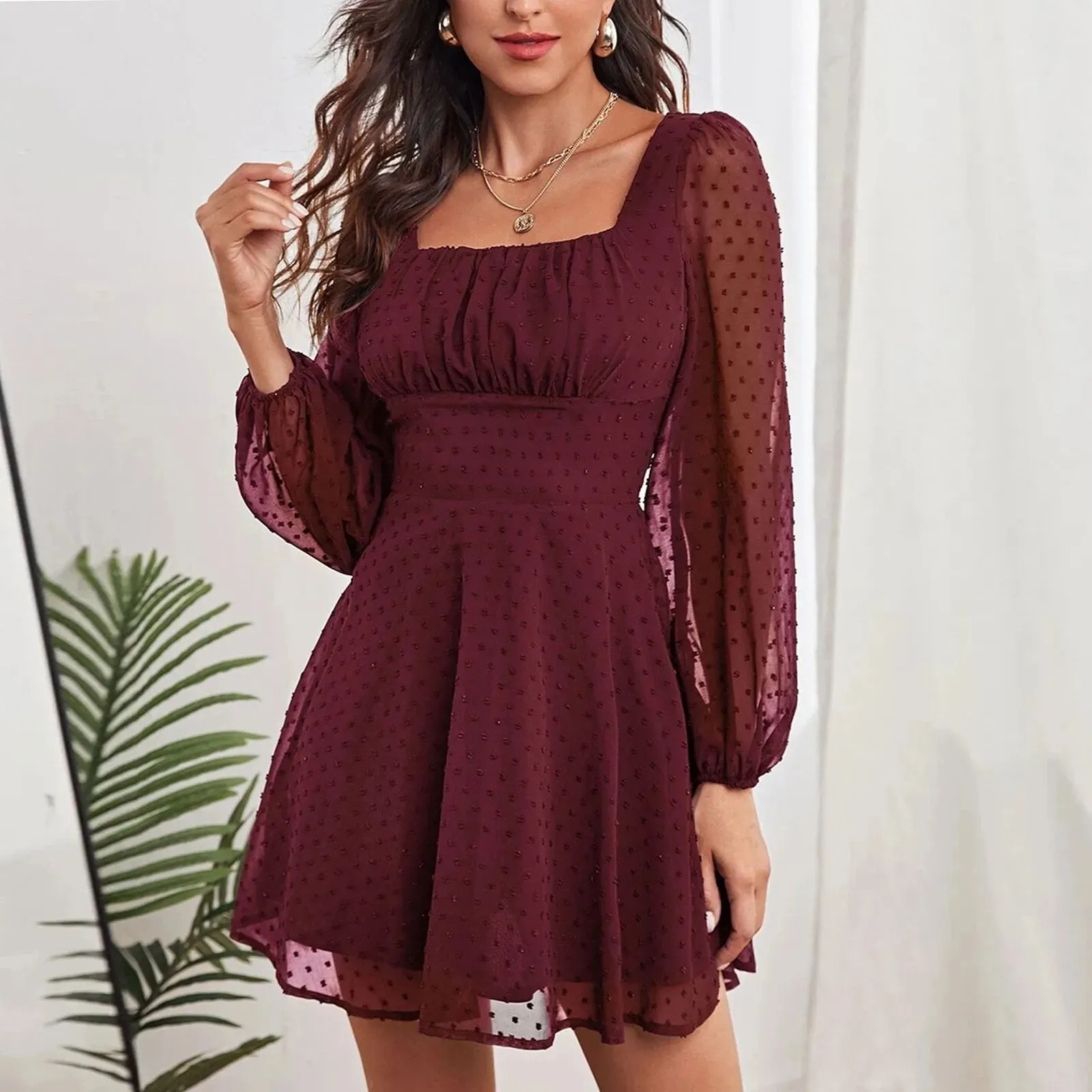 DressBetty - 2024 Winter Temperament Elegant Casual Fashion Long Sleeve High Waist Midi Dress
