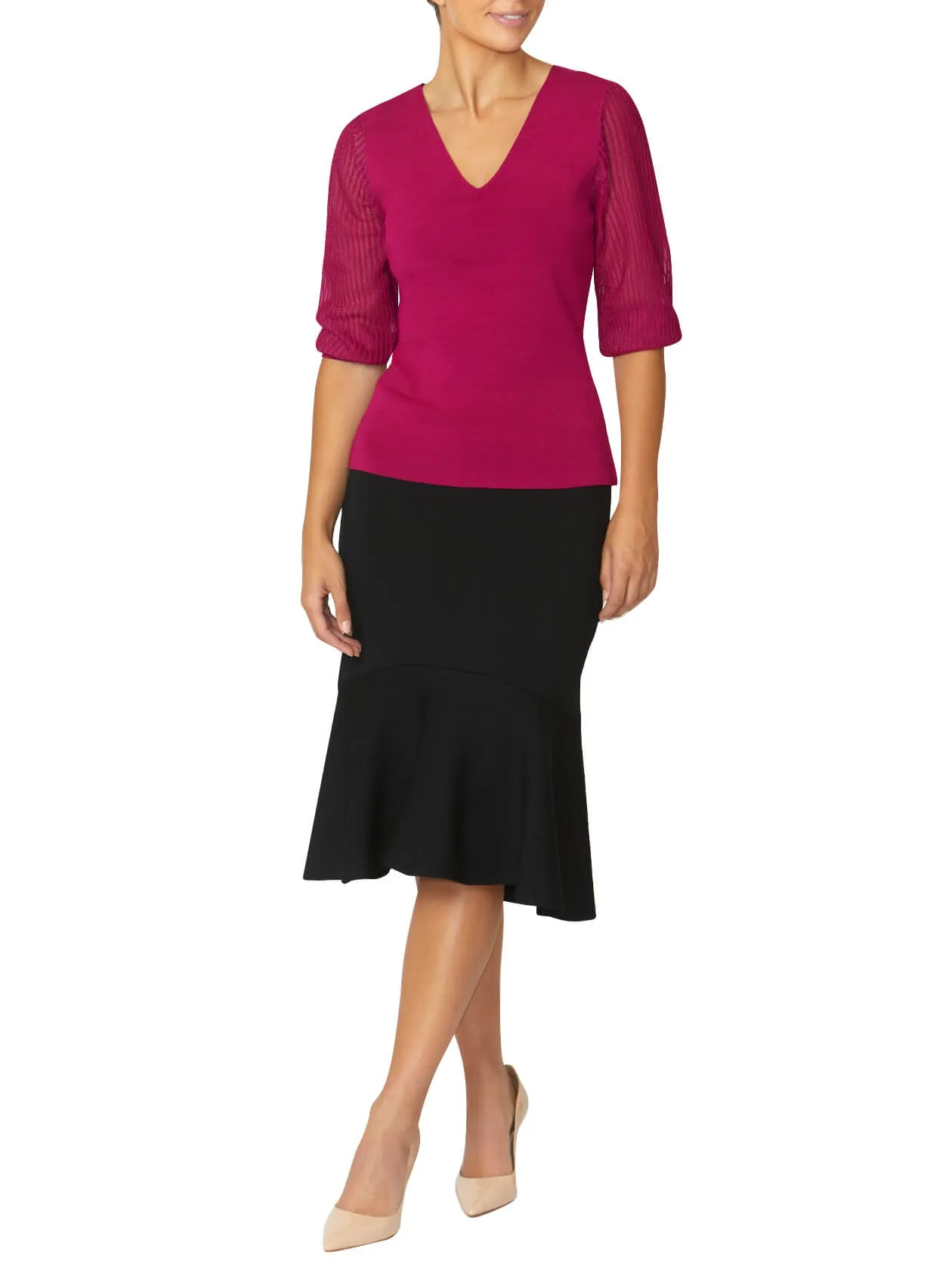 Emilie Fuchsia Sheer Sleeve Top