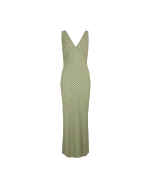 ESME GINGHAM SLIP DRESS GREEN AND BROWN GINGHAM