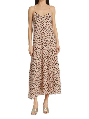 Flora Theory Leopard Print Silk Slip Dress in Beige Multi
