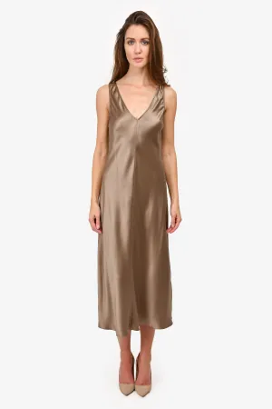 Frame Grey Silk V-Neck Slip Maxi Dress Size M