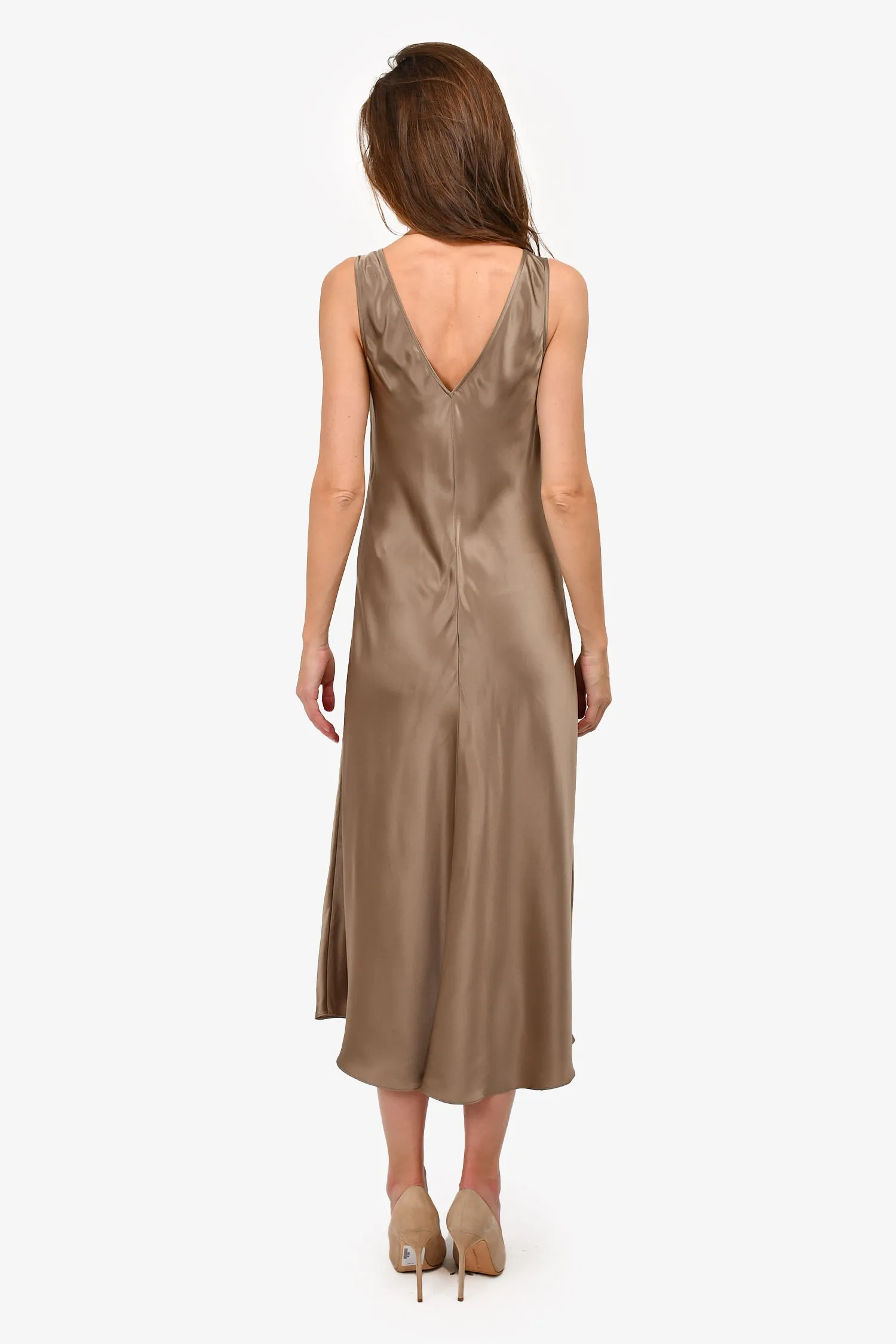 Frame Grey Silk V-Neck Slip Maxi Dress Size M