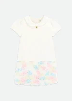 Frances Pastel Fur Trim Dress Snowdrop