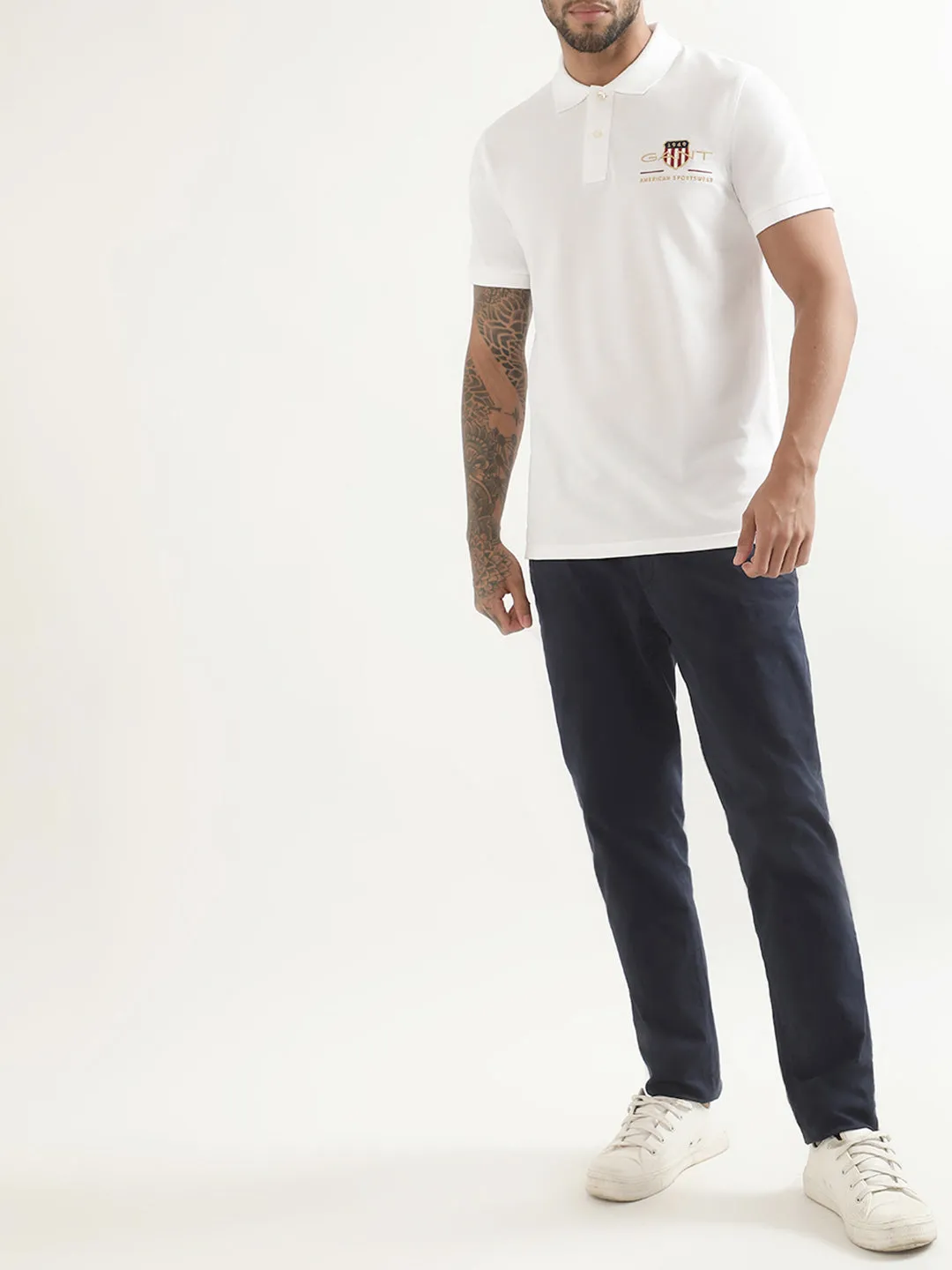 Gant White Logo Regular Fit Polo T-Shirt