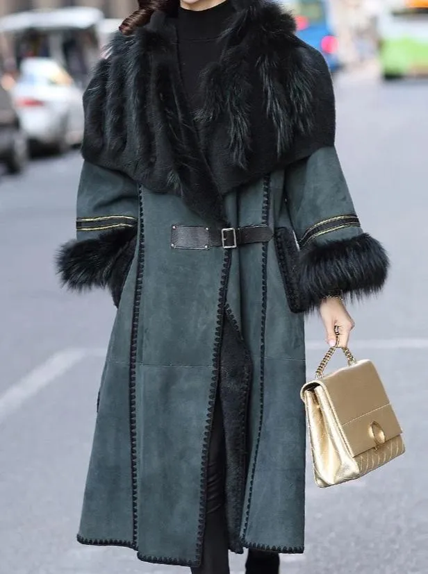 Genuine Leather Fox Fur  Winter Coat