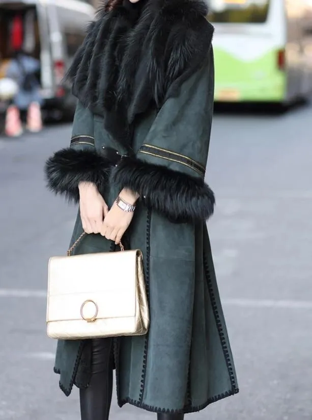 Genuine Leather Fox Fur  Winter Coat