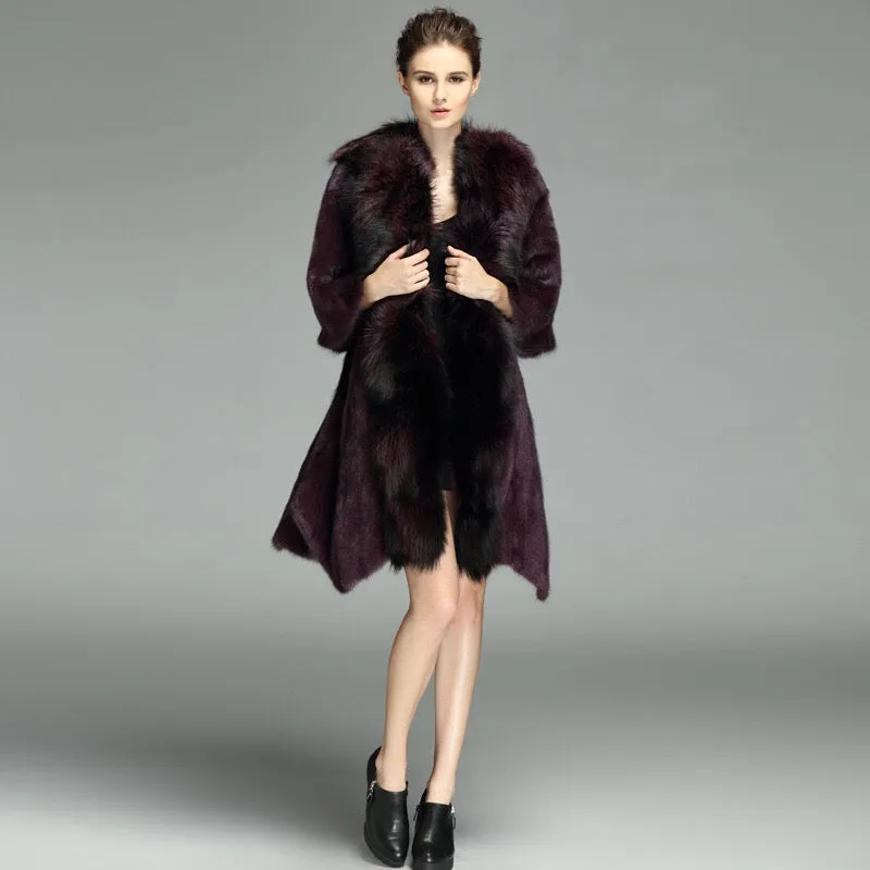 Genuine Mink Fur Fox Collar Coat