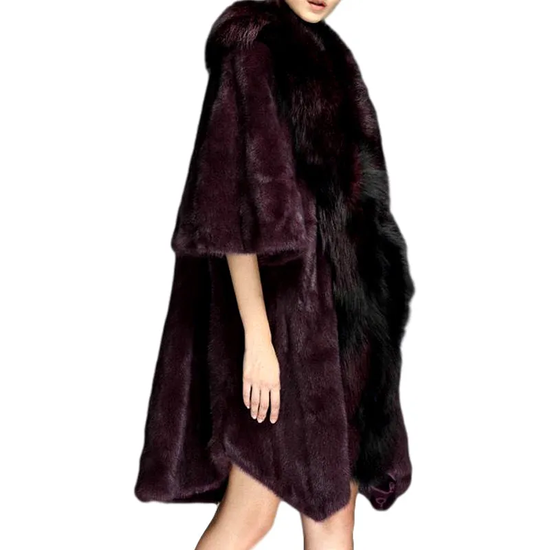 Genuine Mink Fur Fox Collar Coat