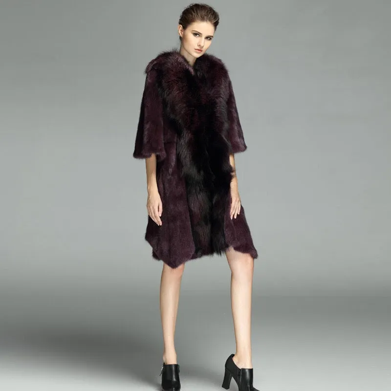 Genuine Mink Fur Fox Collar Coat