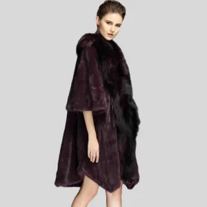 Genuine Mink Fur Fox Collar Coat