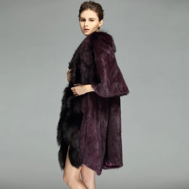 Genuine Mink Fur Fox Collar Coat