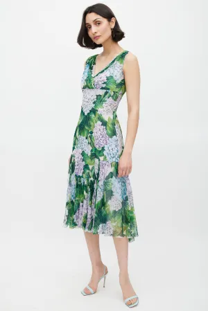 Green & Multicolour Sheer Floral Midi Dress