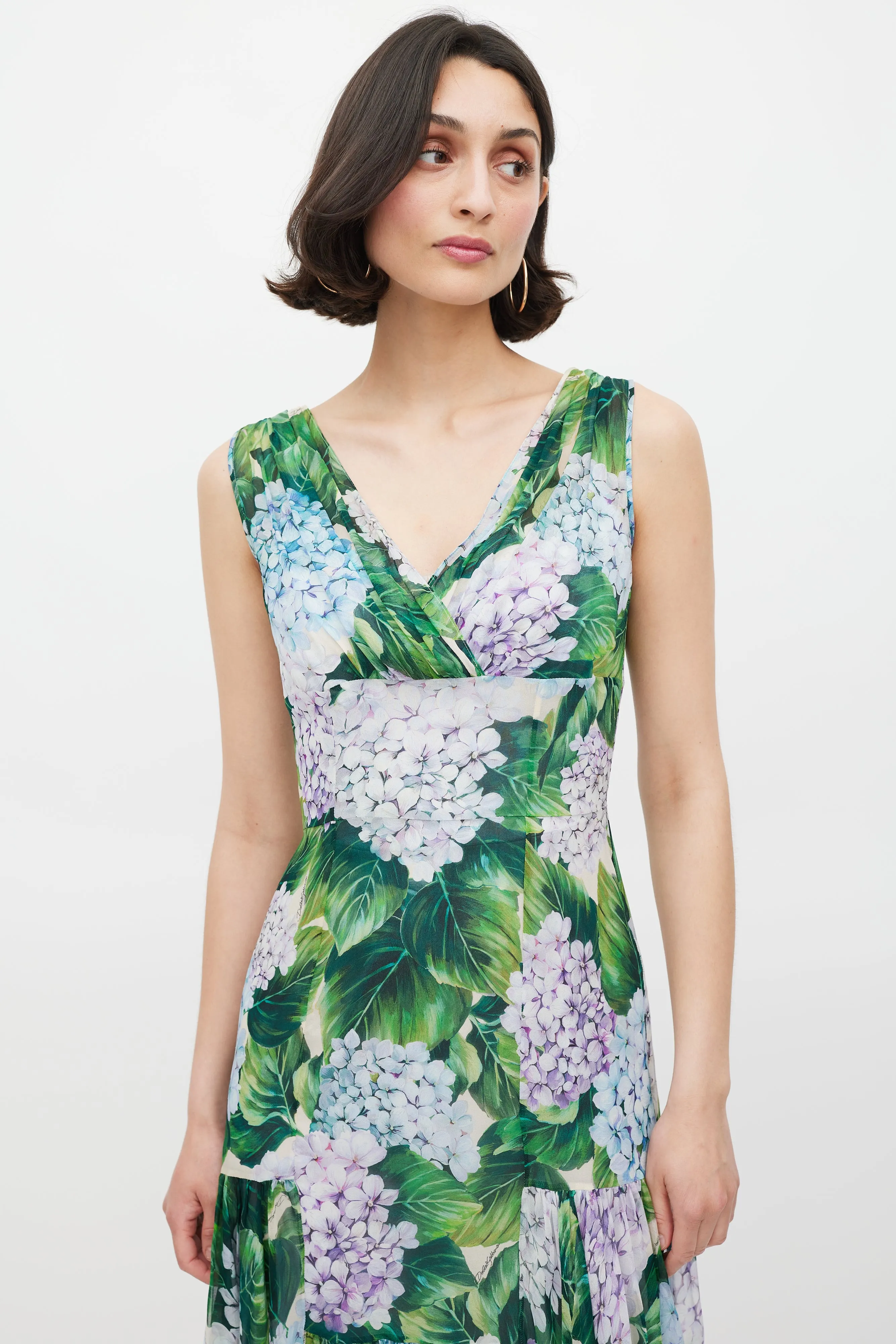 Green & Multicolour Sheer Floral Midi Dress