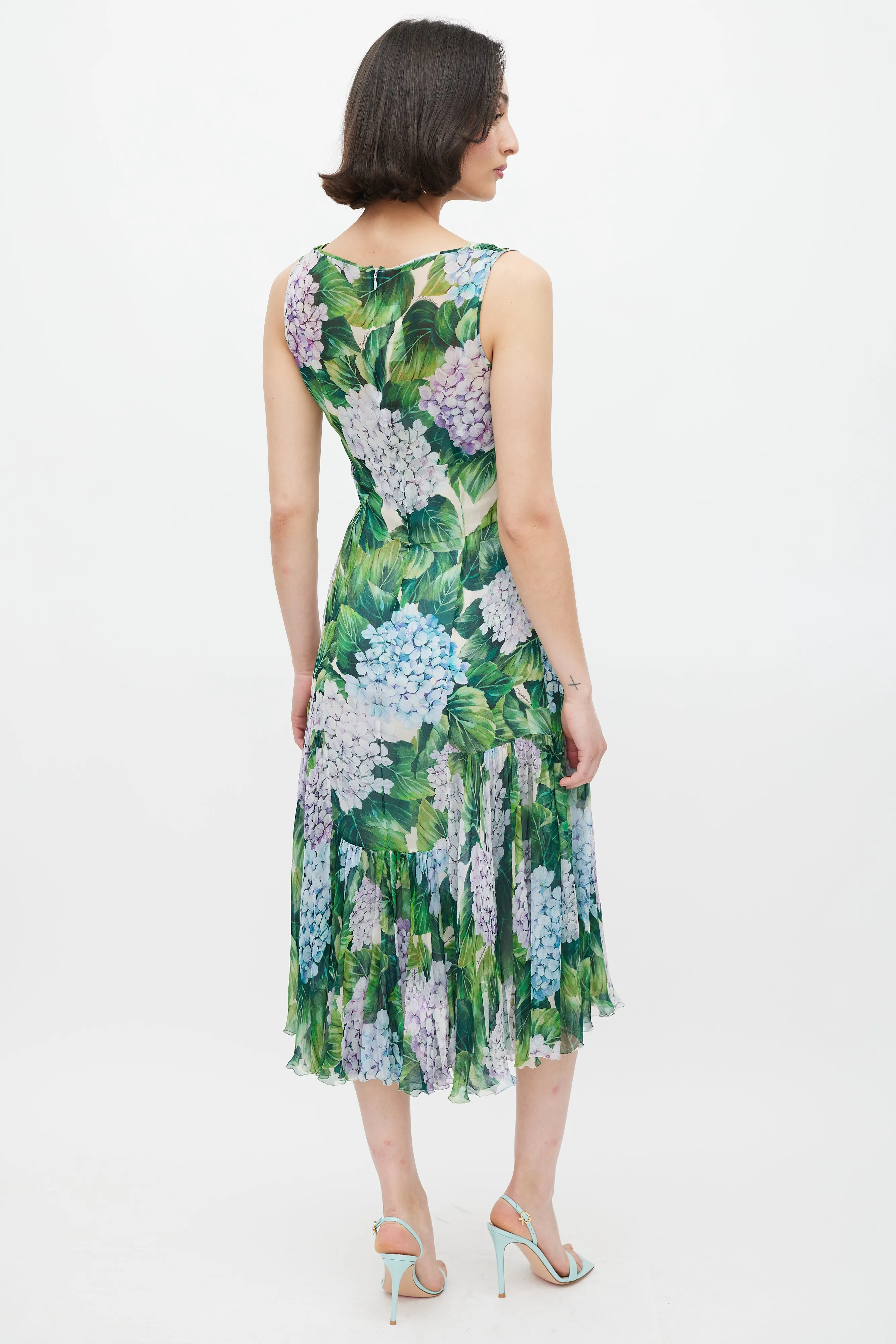 Green & Multicolour Sheer Floral Midi Dress