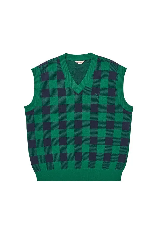 GREENICH Check Knit Vest_Green