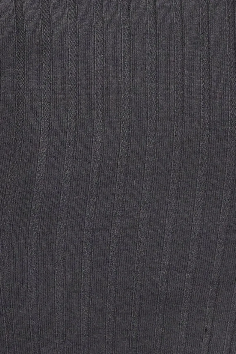Grey Knit Top Long Sleeve Crop
