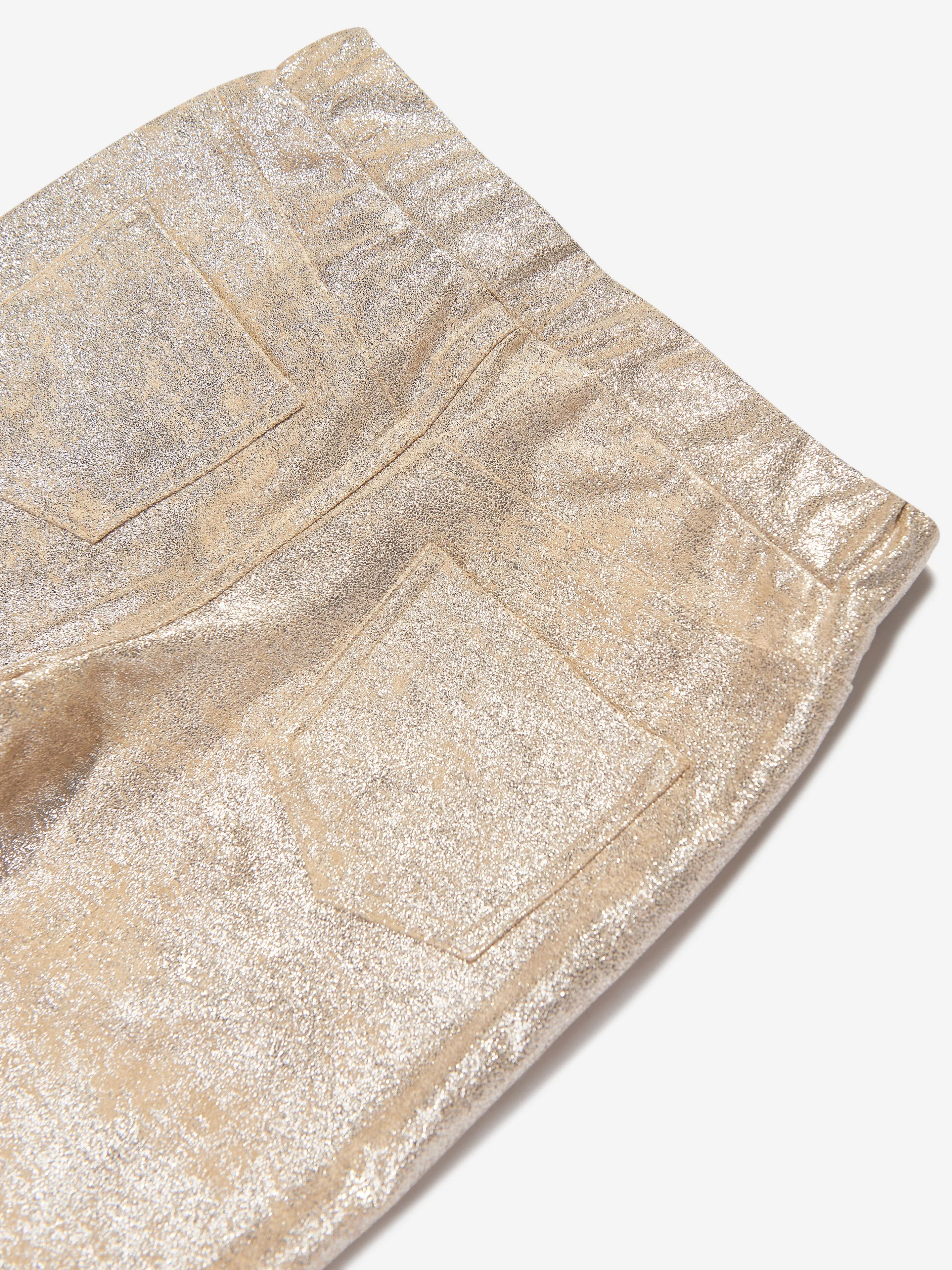 Guess Girls Foil Suede Leggings in Gold
