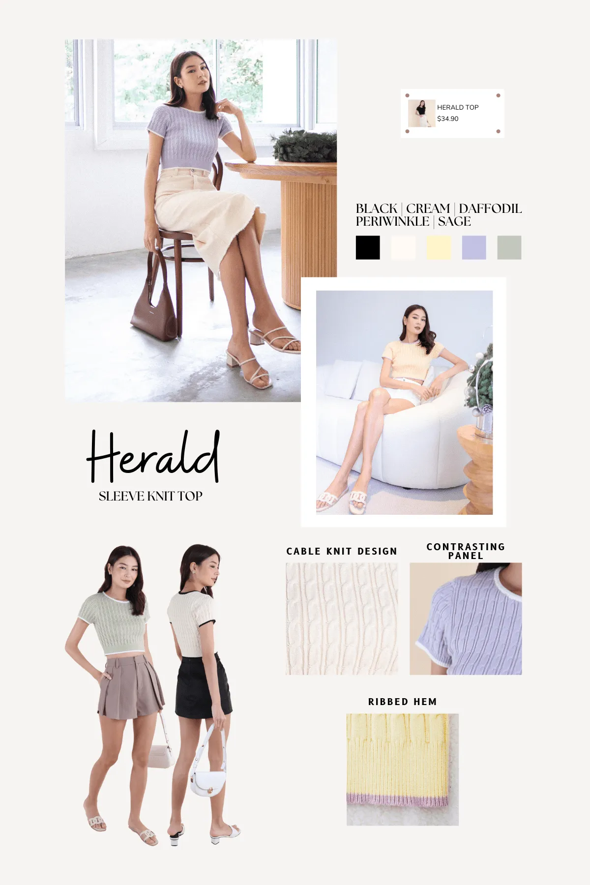 HERALD SLEEVED KNIT TOP IN SAGE